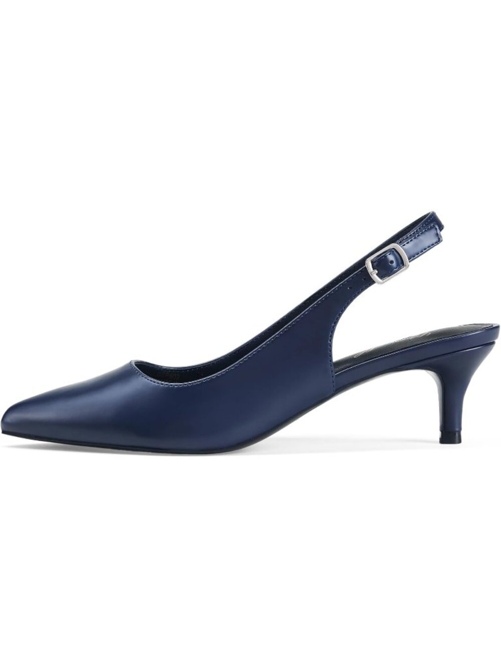 Women's Blue Low Kitten Heel Slingback Ankle Strap Pump Pointed Toe Comfortable